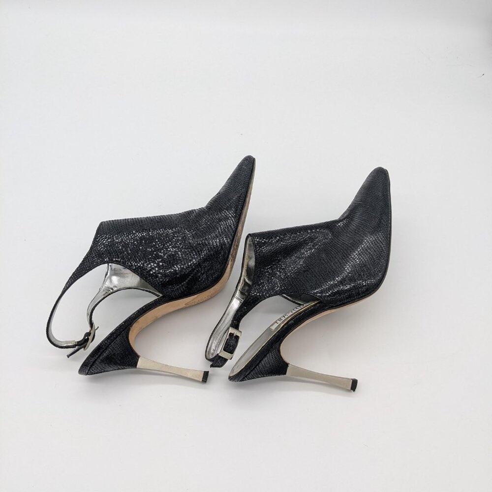 Timothy Hitsman Women's Black Pointed Toe Sling Back Metal Heels Size 8.5 - Picture 5 of 10